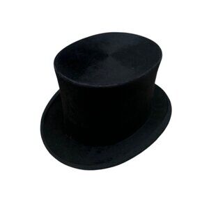 Vintage 1920s F Select Black Plush Glossy Silk Top Hat Size 7 Made in England